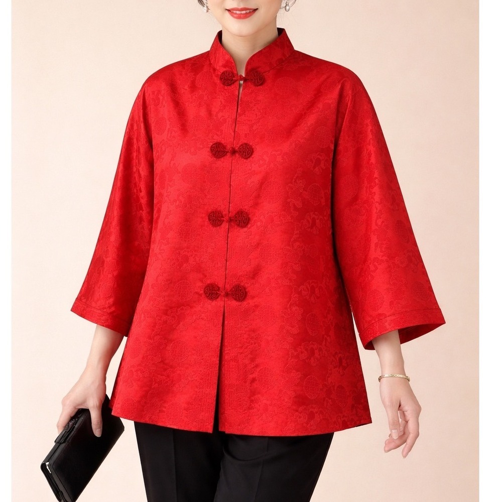 VTG Dynasty Women's Red Traditional‎ Jacket L Asian Inspired Elegant Hong Kong